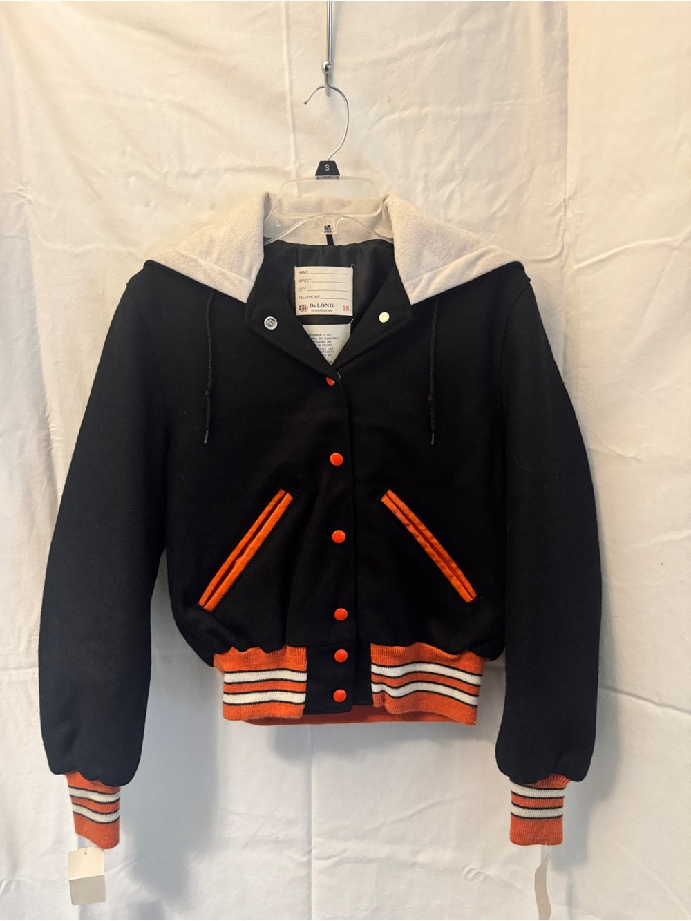 Black & Orange Hooded Varsity Jacket